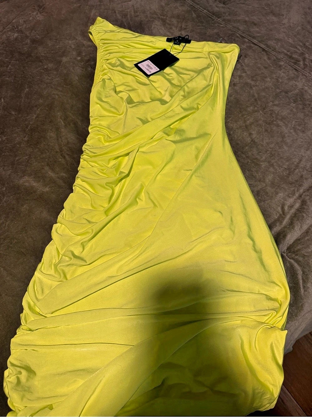 PLT Ruched Dress in Yellow \ green NWT